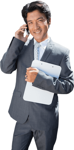 transparent confident businessman using smartphone and holding files - Download Free Stock Videos Pikwizard.com