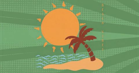 Tropical Vibrance with Sun, Palm and Beach Vibes in Retro Style