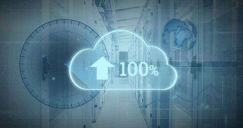 Digital Cloud Upload Completion Over Data Center Servers - Download Free Stock Images Pikwizard.com