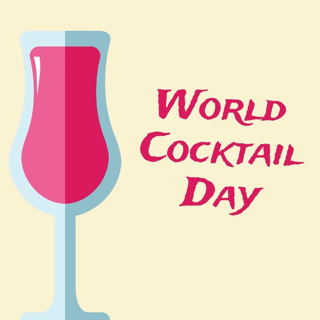 World cocktail day text banner with cocktail glass icon against yellow background. world cocktail day awareness concept