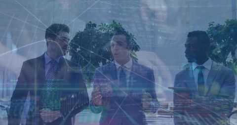 Virtual Overlays on Diverse Business Executives Discussing Global Data