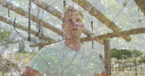 Man Relaxes Under Pergola with Natural Overlay