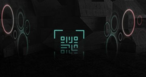 Glowing QR Code with Neon Circle Accents on Black Background - Download Free Stock Images Pikwizard.com