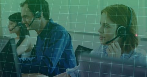 Call Center Agents Collaborating in Modern Office Environment