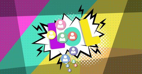 Bold LOL Text with Social Media Icons on Vibrant Background