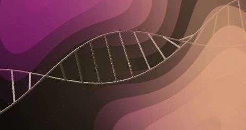 Chromatic dna double helix ribbon on layered gradient background for biotech and genetics