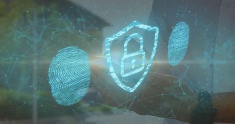 Touching biometric holographic fingerprint unlocking smart home security shield interface