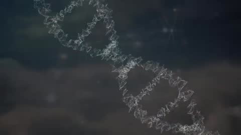 Wireframe DNA Double Helix Rotating Against Dark Background