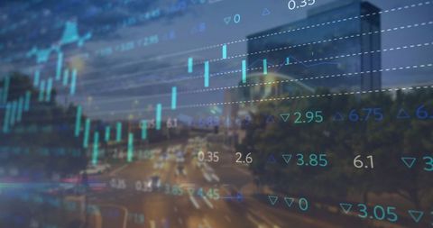 Dynamic Stock Market Overlay on City's Night Landscape