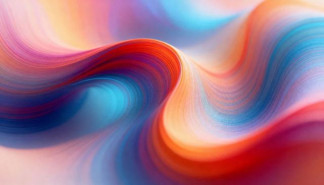 Flowing multicolor ribbon swirl curling through painterly waves with layered texture