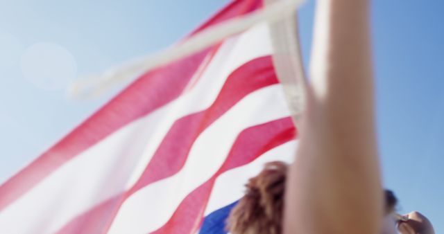 Patriotic Celebration with American Flag in Sunny Outdoors - Download Free Stock Images Pikwizard.com