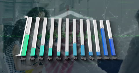 Data Analytics Visualization with Bar Graph Overlapping Futuristic Theme