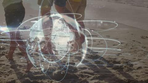 Digital Globe Overlay on Family Beach Walk