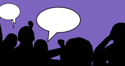 Crowd Silhouette with Speech Bubbles on Purple Background - Download Free Stock Images Pikwizard.com