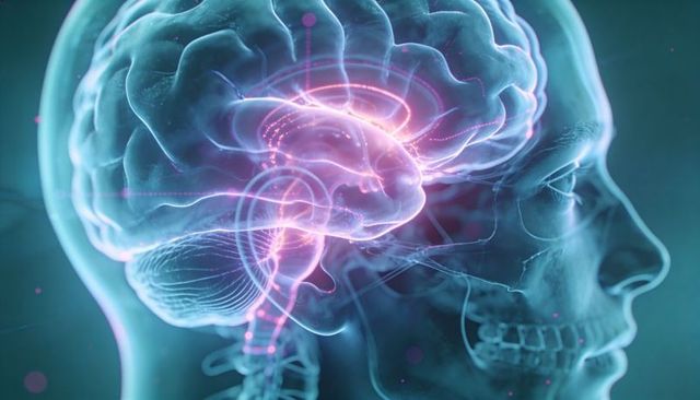 Revealing Translucent Head Showing Glowing Neural Pathways in Futuristic Brain Scan