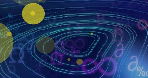 Abstract Digital Network with Symbols and Yellow Lights - Download Free Stock Images Pikwizard.com