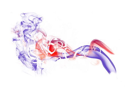 Colorful abstract smoke with letters on transparent background