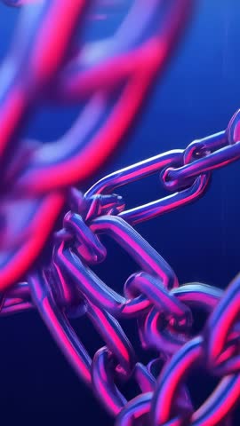 Panning and Tilting on Neon Pink-Blue Chains Refocusing on Shiny Metal Links