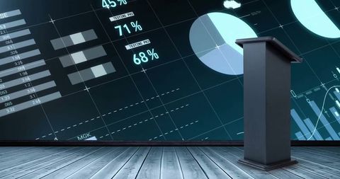 Interactive Data Visualization Screen with Lectern