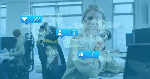 Social Media Interactions and Cryptocurrency Concepts in Modern Office - Download Free Stock Images Pikwizard.com
