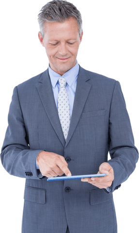 Transparent Businessman Using Digital Tablet While Smiling - Download Free Stock Videos Pikwizard.com
