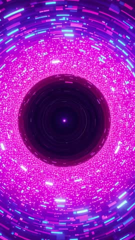 Looping Neon Vortex Tunnel Rotating with Glowing Particles Vertical Motion Background