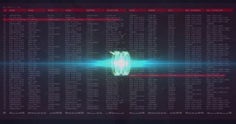 Digital interface with cyber security data visualization and pulsing waveform