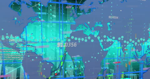Financial Data Visualization on Global Map Background