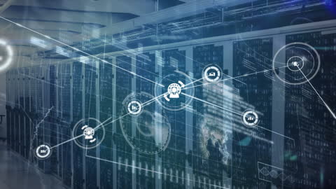 Network Connections and Data Process Visualization in Modern Server Room