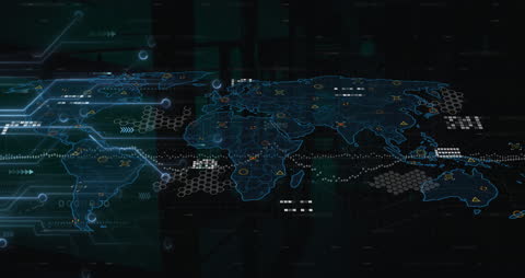 Digital World Map with Futuristic Data Visualization