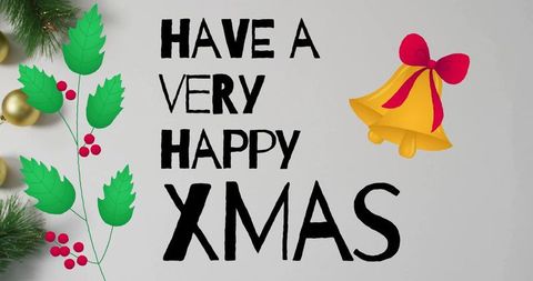 Handpainted have very happy xmas lettering with holly sprigs, gold baubles and bell