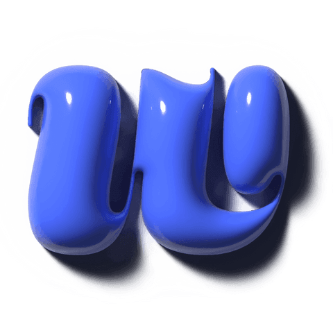 Glossy cobalt 3d glyph m floating on transparent background with specular highlights