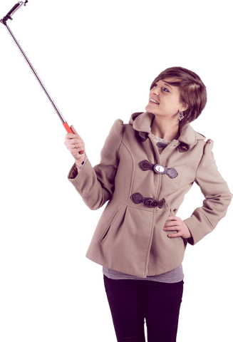Smiling Woman in Winter Coat Taking Selfie Transparent Image - Download Free Stock Videos Pikwizard.com