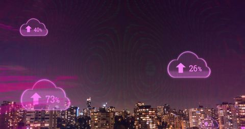 Digital Cloud Network Over Urban Skyline at Night - Download Free Stock Images Pikwizard.com
