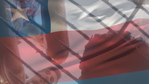 Overlay of Cameroonian Flag with Man and Digital Grid