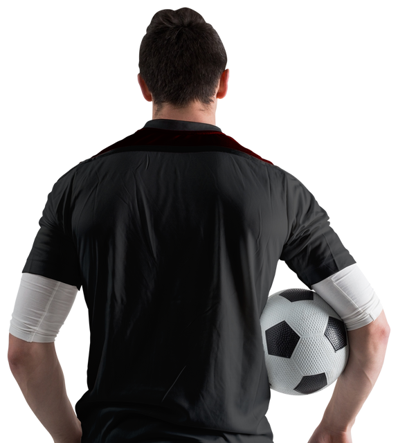 Transparent Back View of Football Player in Black Holding Soccer Ball - Download Free Stock Videos Pikwizard.com