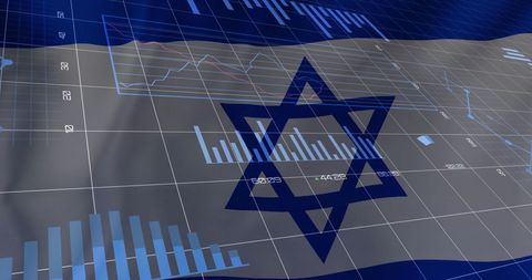 Financial graphs overlaying israeli flag for economic analysis concept
