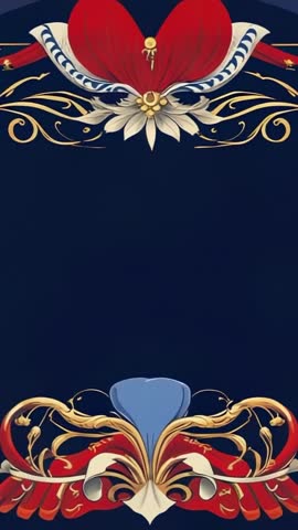 Looping Vertical Video Featuring Red Ribbon, Gold Filigree and Blue Petal on Navy Backdrop