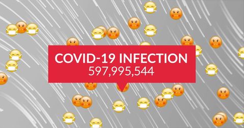 Rising covid-19 infection count with masked emoji indicators
