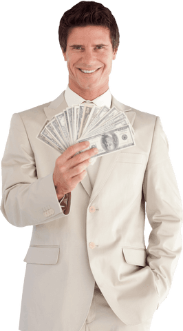 confident businessman in white suit holding dollar bills transparent background - Download Free Stock Videos Pikwizard.com