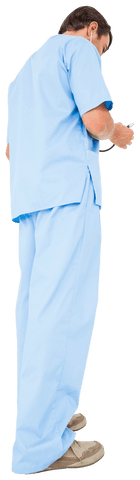 Transparent background doctor using stethoscope in scrubs