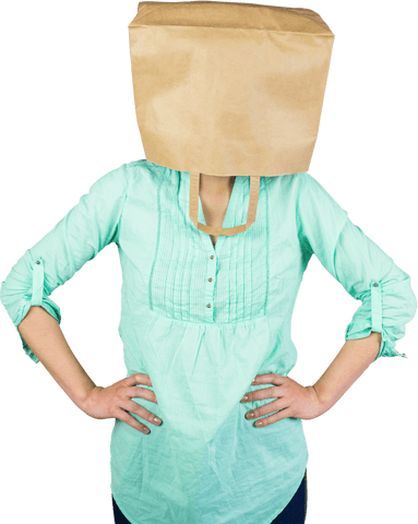 woman with paper bag on head in casual attire transparent background - Download Free Stock Videos Pikwizard.com