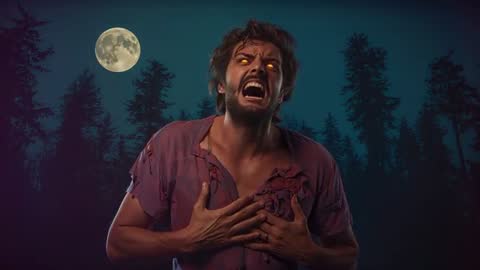 Man Transforming into Werewolf Under Moonlight in Forest