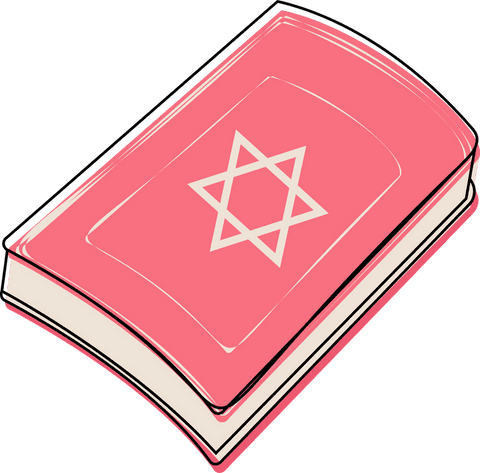 Illustration of pink book with six-pointed star on transparent background