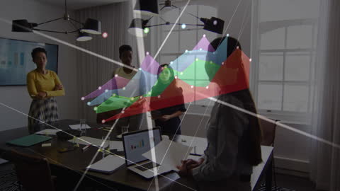 Business Team Analyzing Data with Conceptual Network Overlay
