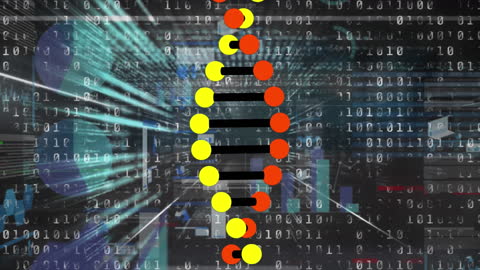 Digital DNA Structure with Binary Code Background
