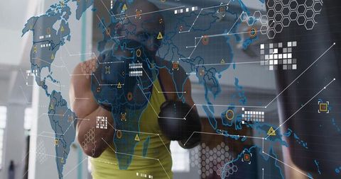 Digital Fitness: Boxer Training with Futuristic World Overlay