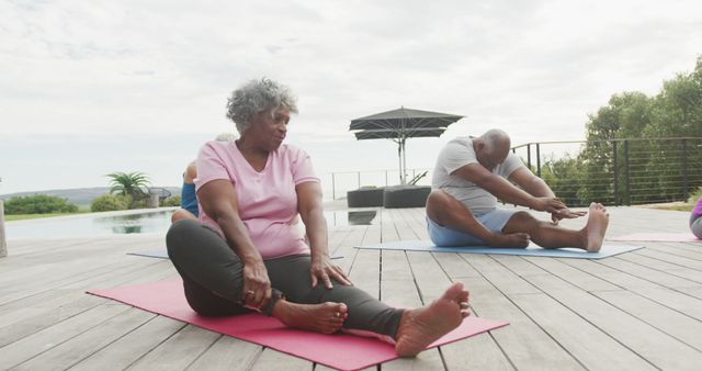 Senior Black Couple Practicing Yoga Outdoors on Deck - Download Free Stock Images Pikwizard.com