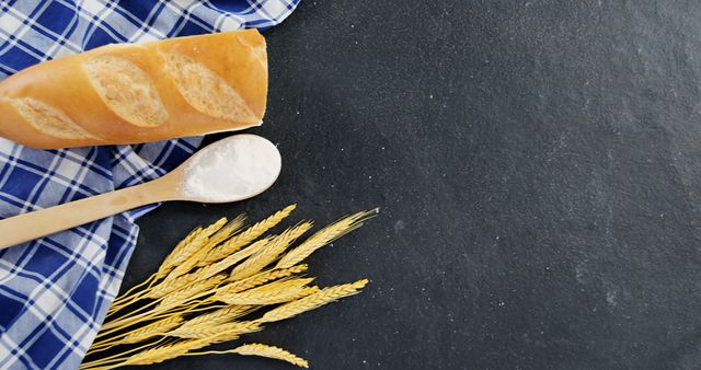 Fresh Baguette with Flour and Wheat on Dark Background - Download Free Stock Images Pikwizard.com