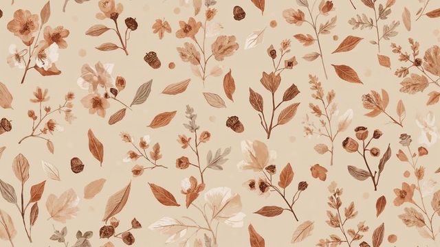 Organic vintage floral pattern with leaves and acorns on beige